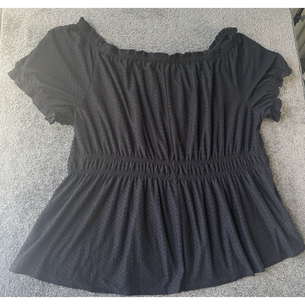 Lane Bryant Blouse 26/28 Black Off Shoulder Swiss Dot Boho Cottage Witchy Fairy
